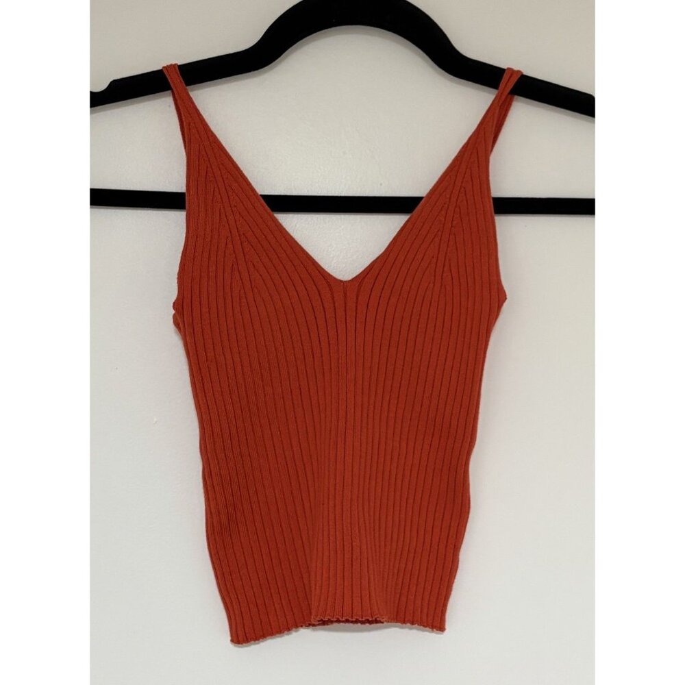 Live The Process Women’s Red Orange Ribbed Cropped Tank Top Size XS